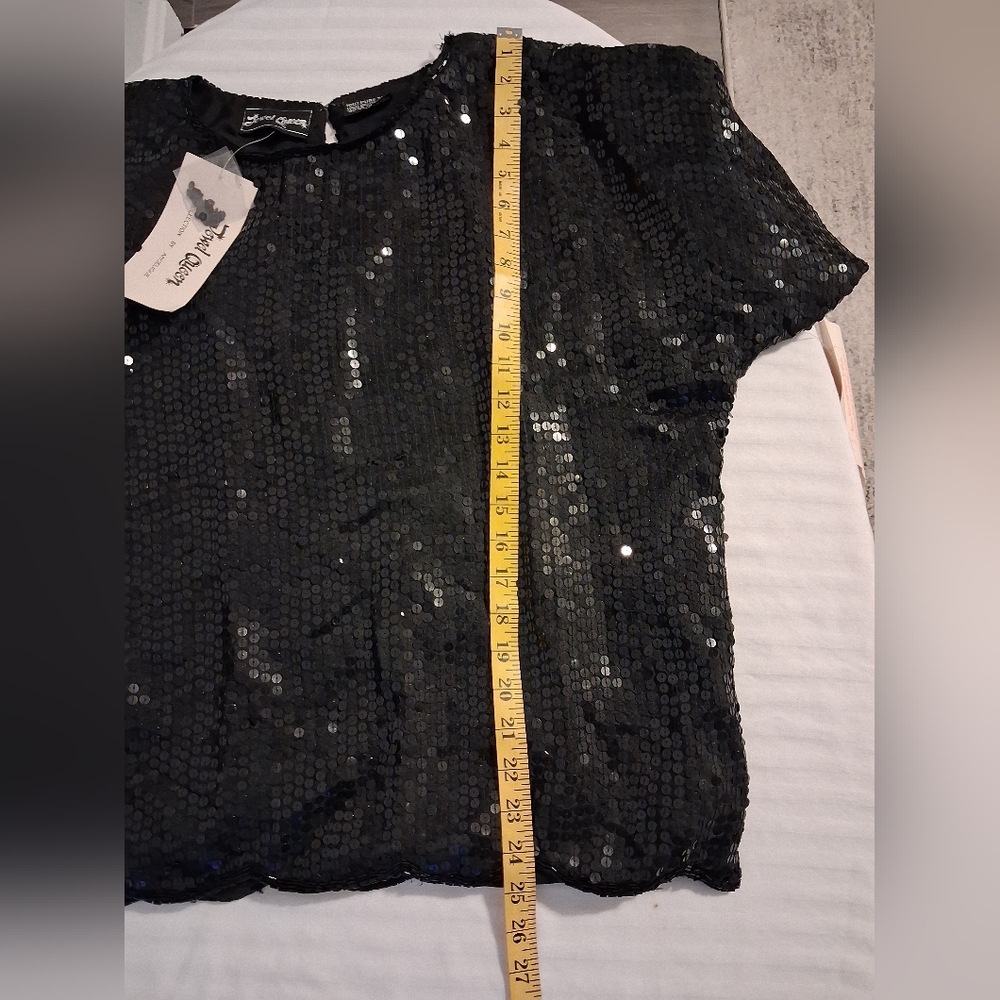 Vintage Black Sequin Women's Top Size 16 - Picture 10 of 13